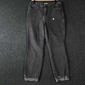 Good American Good Curve Crop Jeans Black High Rise‎ Raw Hem Size 14